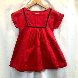 Vintage 1960s Red Girls' Dress with Navy Blue Rick Rack Trim Size 3 - 4